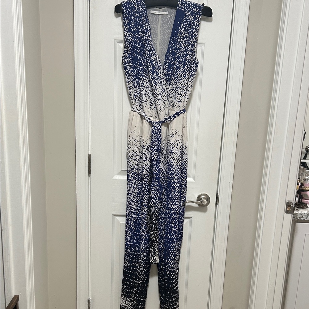 Diane Von Furstenberg- Blue and White Sleeveless Jumpsuit